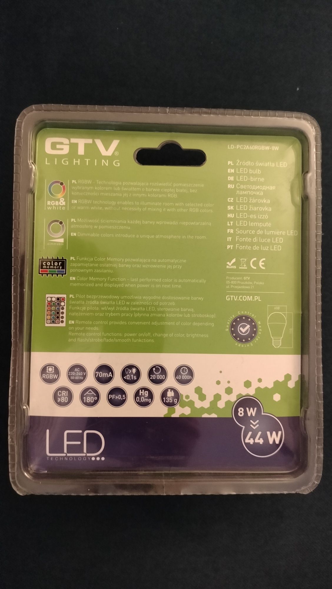 Żarówka LED Kolorowa na pilota