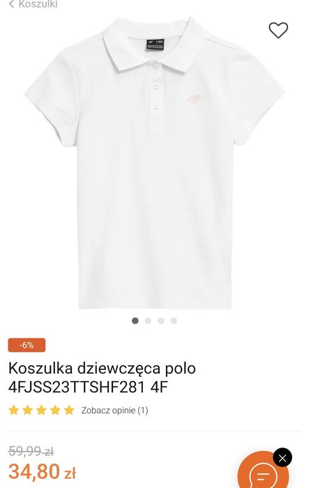 Nowa biała polòwka dziewczęca 4F na 158