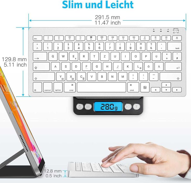 Emetok EM002 mini klawiatura bluetooth PC iPad Macbook TV box srebrna