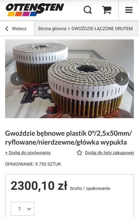 Gwoździe pierścieniowe łączone plastikiem