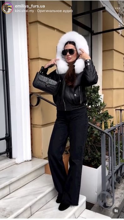 Куртка женская кожаная с мехом песца