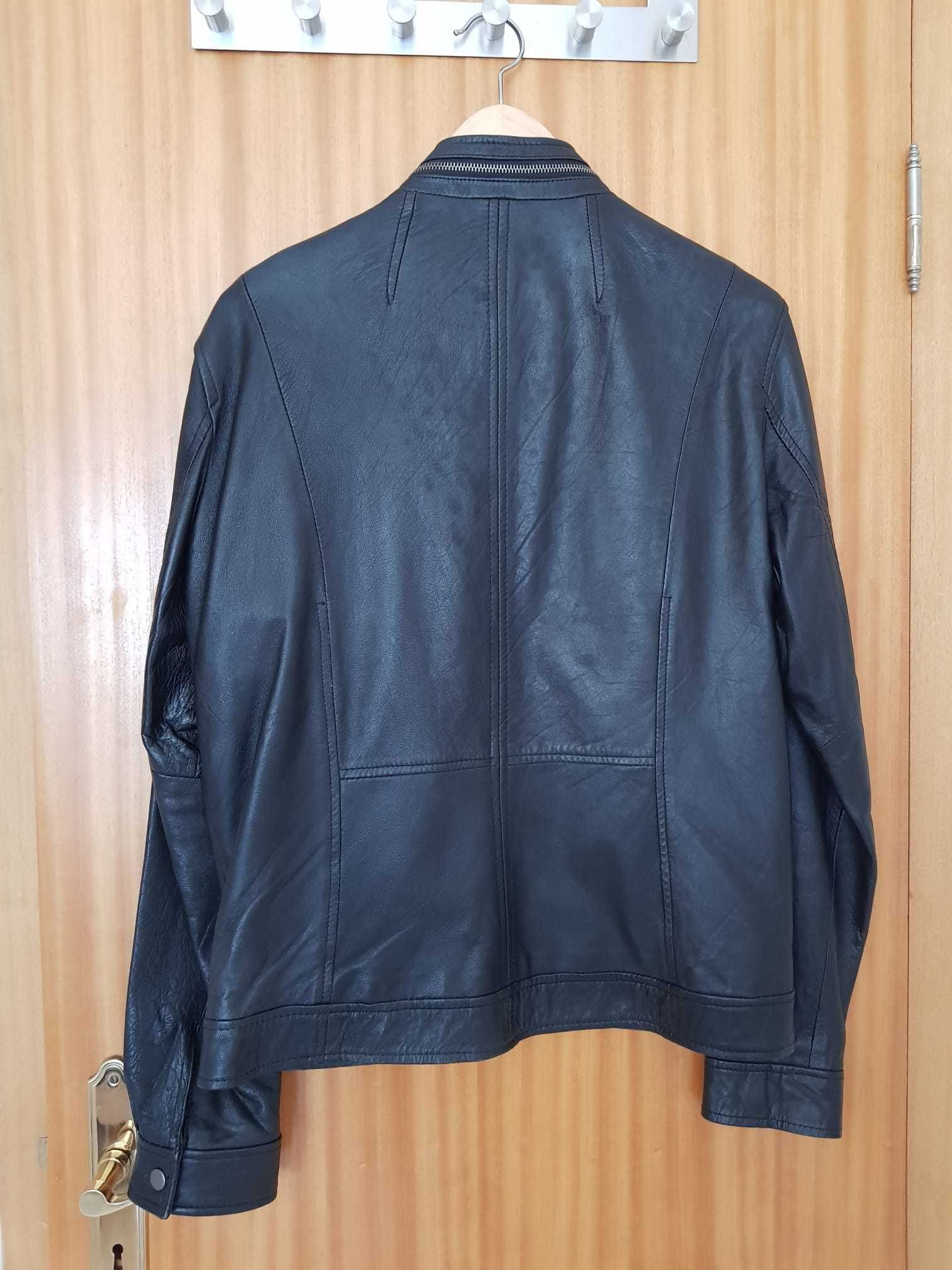 Blusão casaco pele Ashwood biker bomber preto S como novo