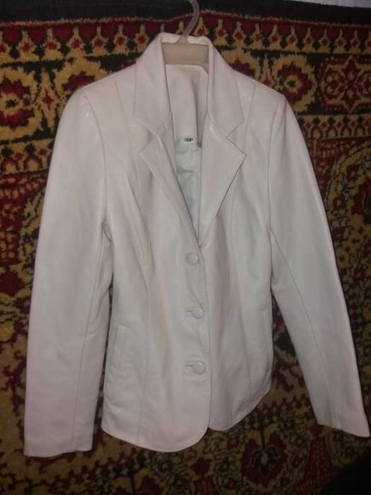 Белый кожаный пиджак, шкіряний піджак, жакет кожа натуральная