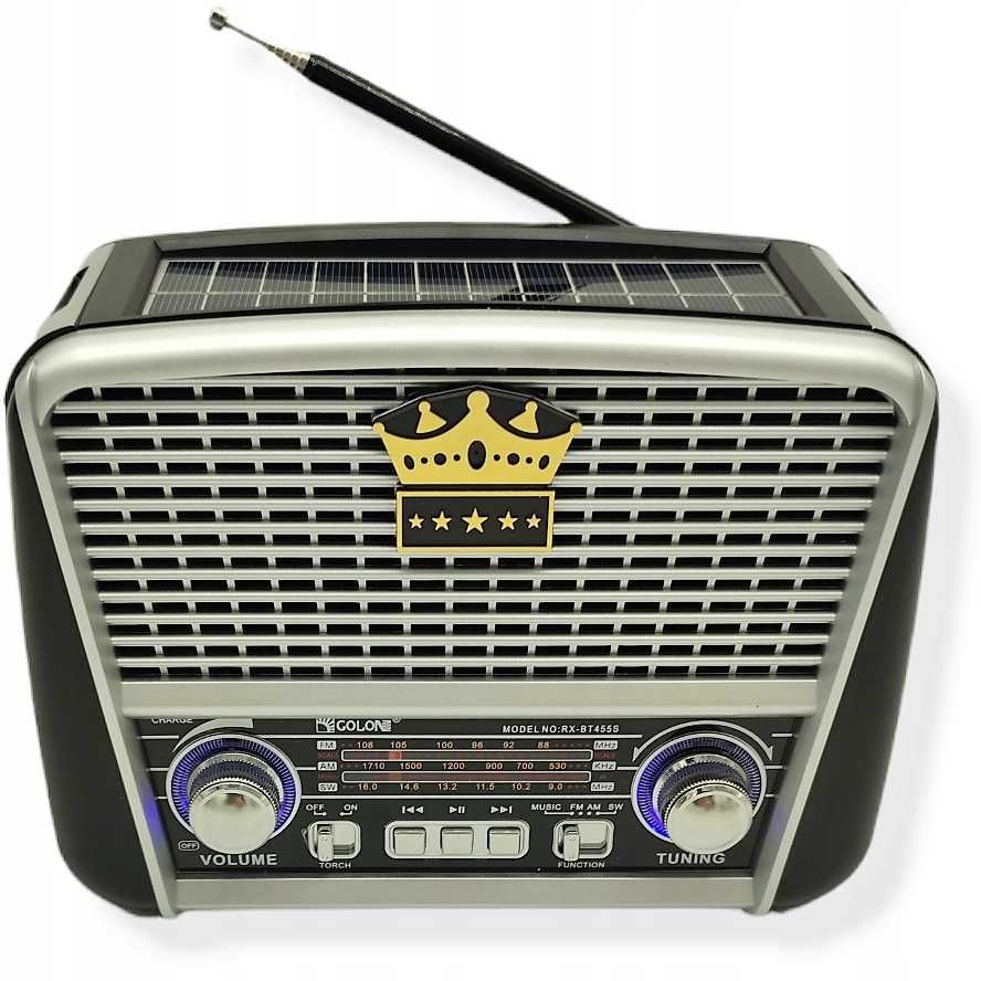 RADIO SOLARNE przenośne retro na akumulator Bluetooth FM AM SW SD USB