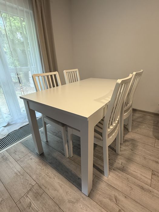 Stół i 4 krzesła | Obiadowy | Rozkładany | Biały | 140(180)x80