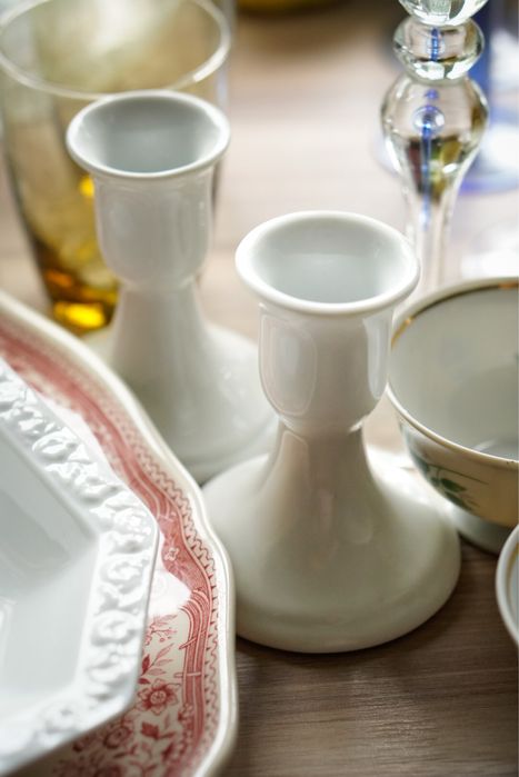 Ceramiczne świeczniki vintage białe prl retro klasyczne