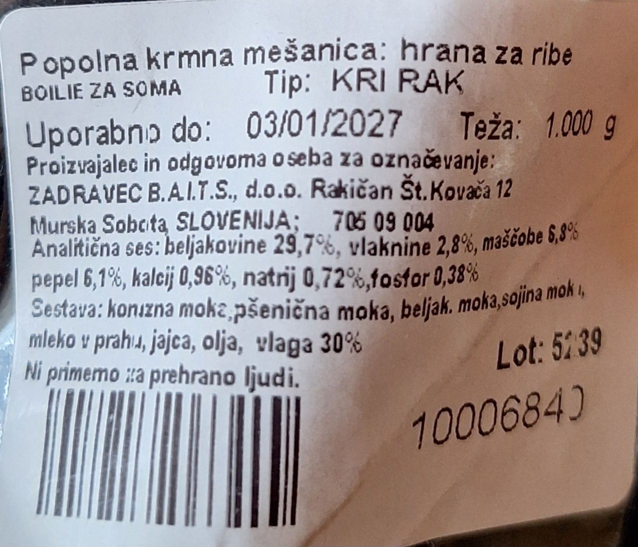 Kulki sumowe Zadravec Catfish Halibut Krill 2x1kg Sum Karp