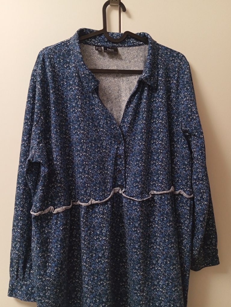 Sukienka Bonprix 48/50 plus size tunika w kwiaty bawełna kołnierz