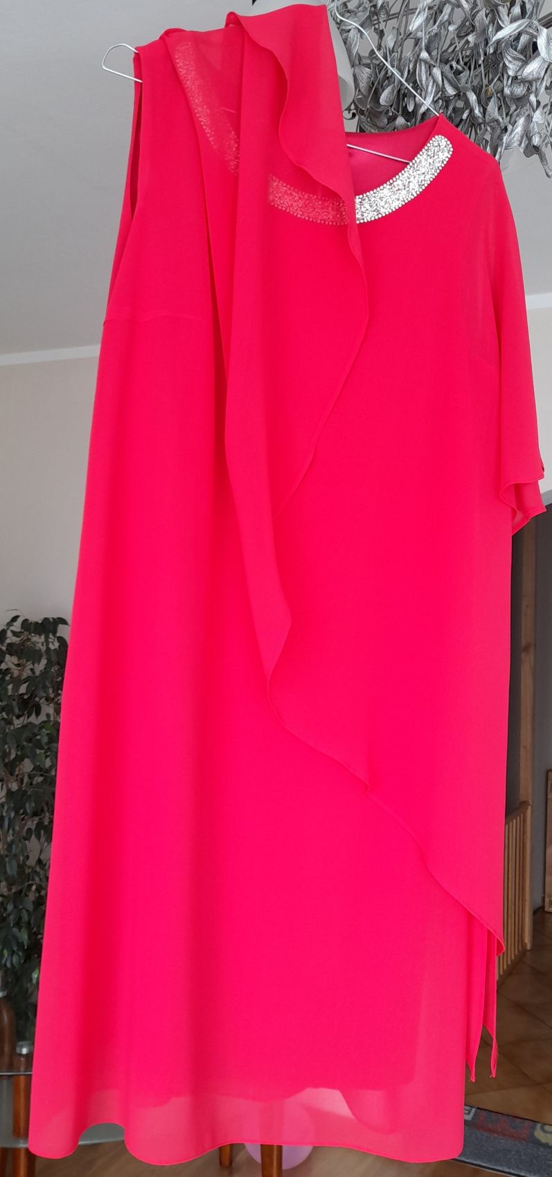 Nowa szyfonowa sukienka malinowa, różowa. Komunia, wesele.