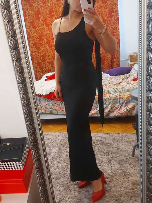 Czarna maxi wieczorowa sukienka z rozporkiem rozm. S, M