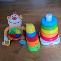 Zestaw 3 zabawek piramidka Fisher-price, małpka i wieża