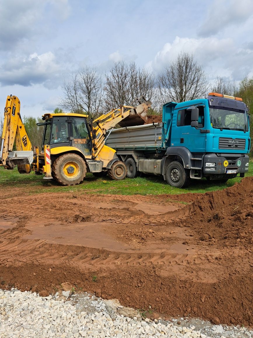 Usługi koparko-ładowarką, koparka, prace ziemne, podbudowy Transport