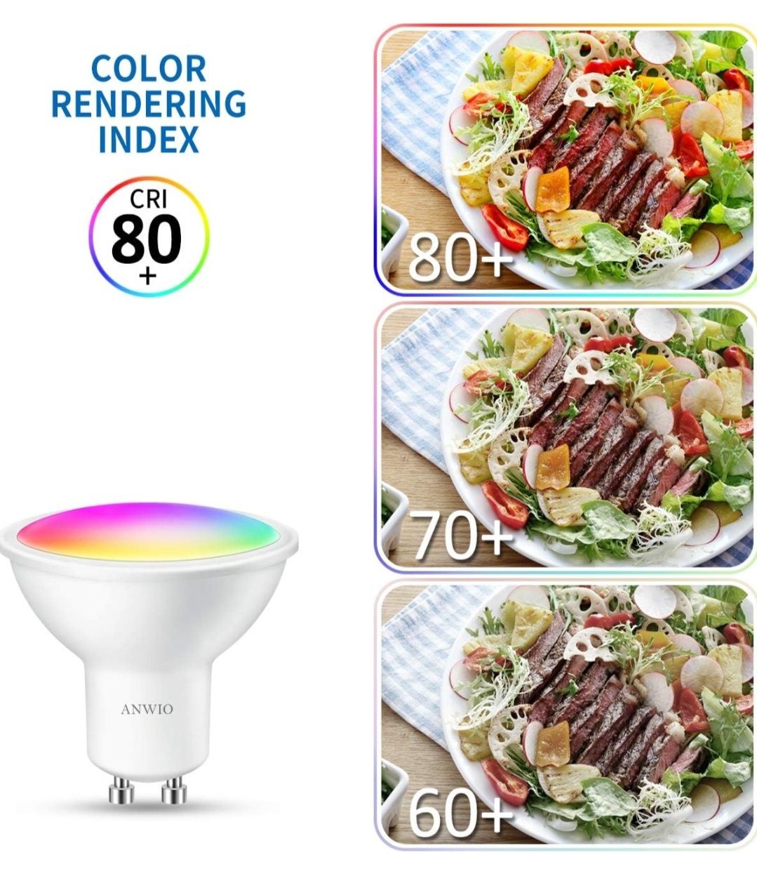 4 szt Anwio Inteligentne żarówki LED GU10, Wi-Fi, RGB