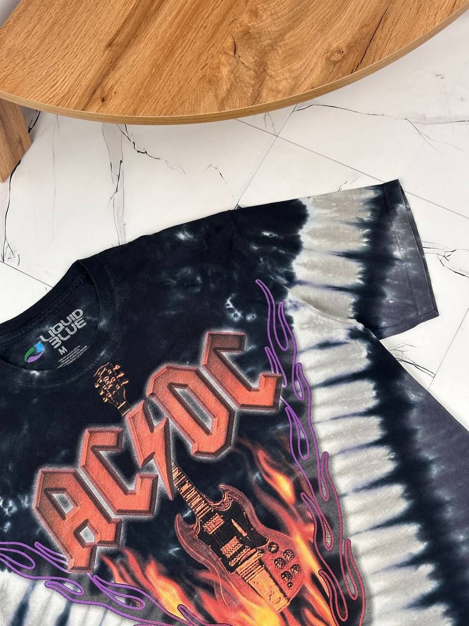 Футболка AC/DC Liquid Blue tie-dye мерч рок