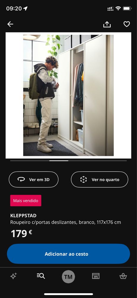 Roupeiro porta deslizante 117x176 kleppstad Branco