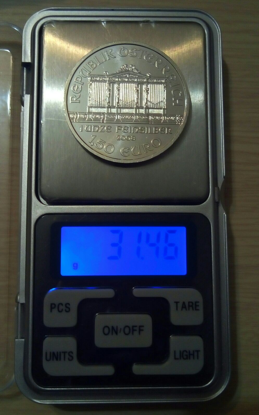 1,5 евро 2008, Австрия, филармоник, 9999 проба, 1 OZ!