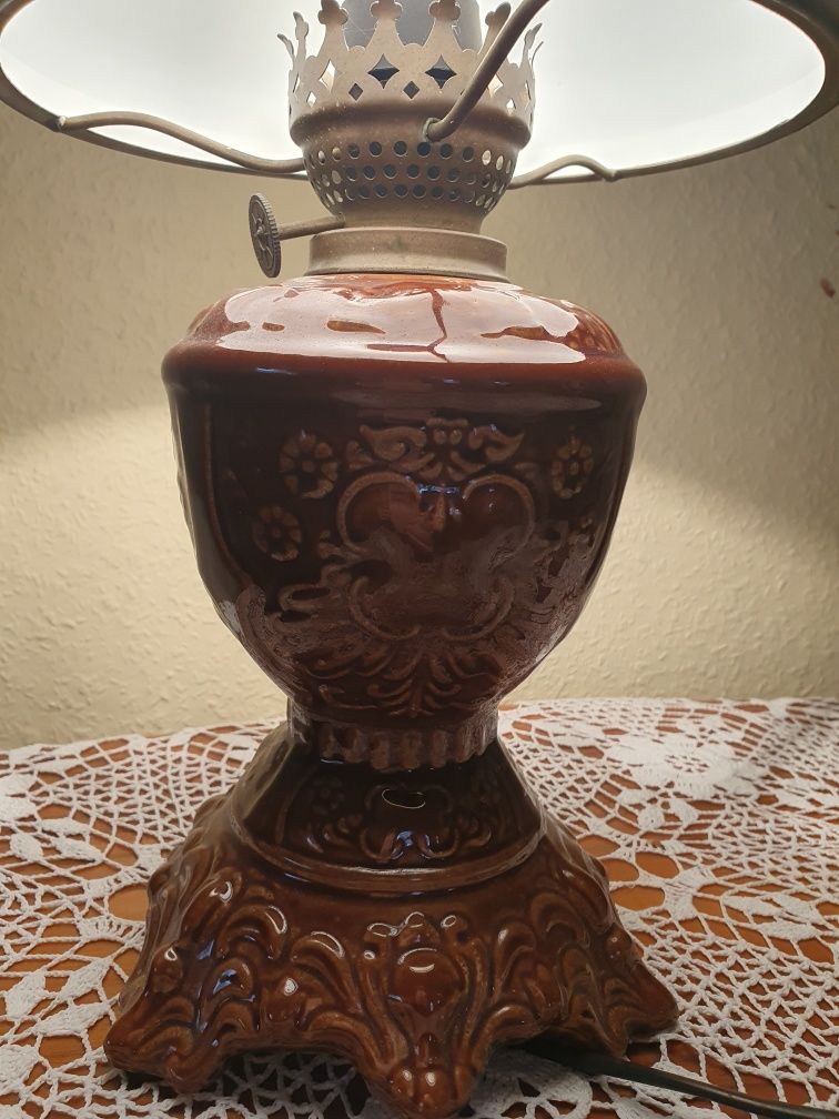 Lampa stołowa duża WZMPT Wałbrzych ze szklanym kloszem