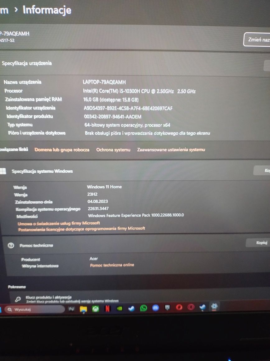 Laptop gamingowy Acer nitro 5  gwarancja