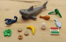LEGO super AKCESORIA extras wyposażenie rower, rekin, papuga, konsola