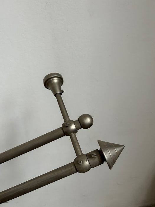 Karnisz metalowy srebrny podwójny z żabkami 220 x 19 cm