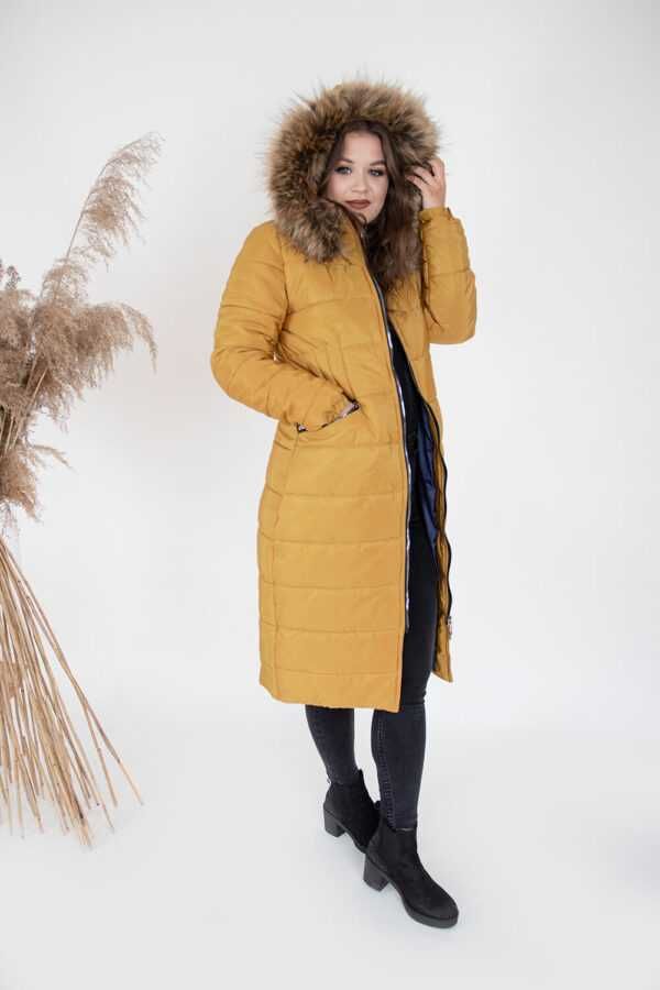 DIVERSE miodowa musztardowa żółta dłuższa kurtka pikowana płaszcz L 40