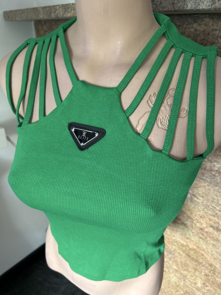 Nowy crop top zielony stylowy kobiecy bawelna