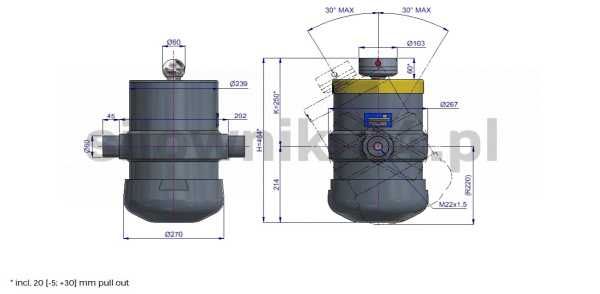 Siłownik czteroośki 30ton 2250mm 9sekcji KRM kiper