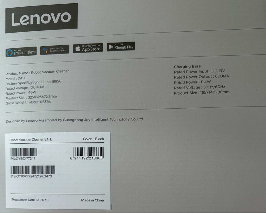 Lenovo Robot Vacuum Cleaner E1-L