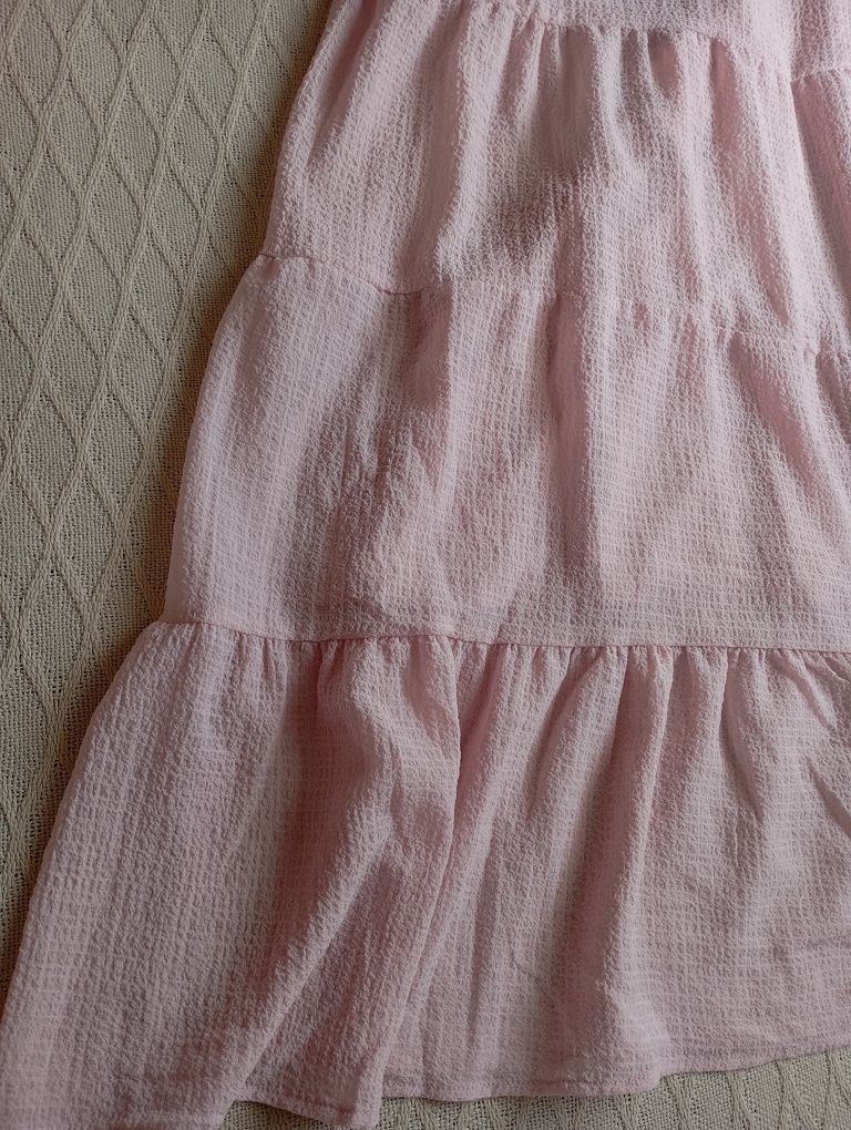 H&M S-M zwiewna owersizowa sukienka midi z krepowanej tkaniny