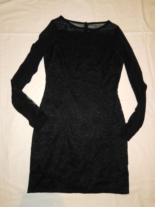 Чорне мереживне плаття кружевное платьице миди з рукавами від rezreksh