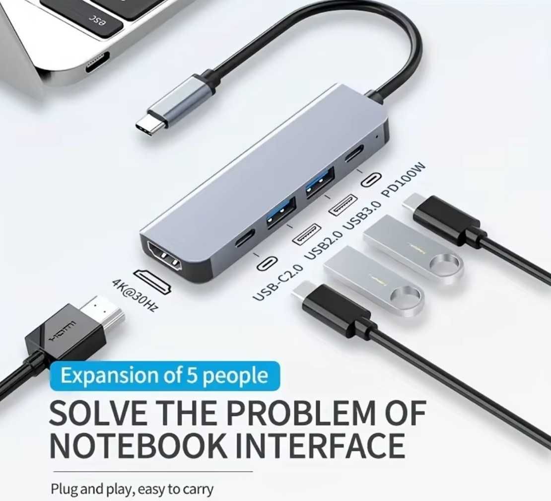 USB 3.0 хаб + конвертер HDMI 4K SmartGo HUC Power Delivery Type-C