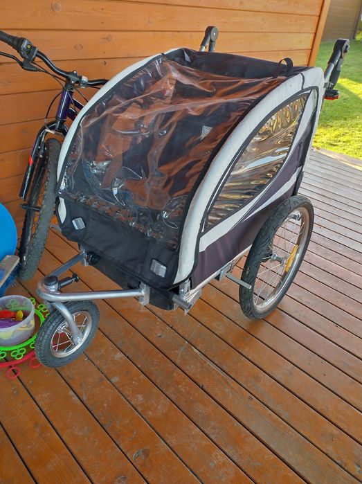 Przyczepka rowerowa 2-osobowa / wózek - kolor czarno-biały