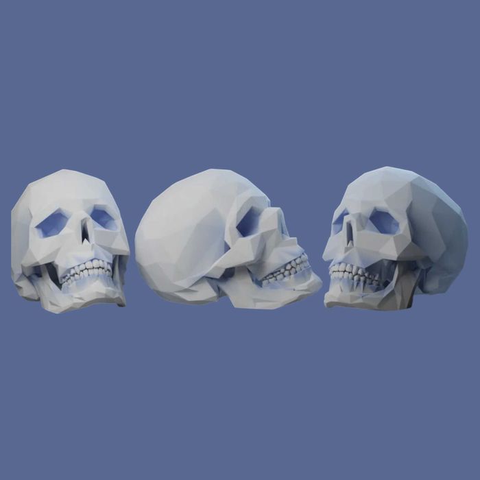 Figura Caveira Low Poly 3D - Decoração Gótica Moderna