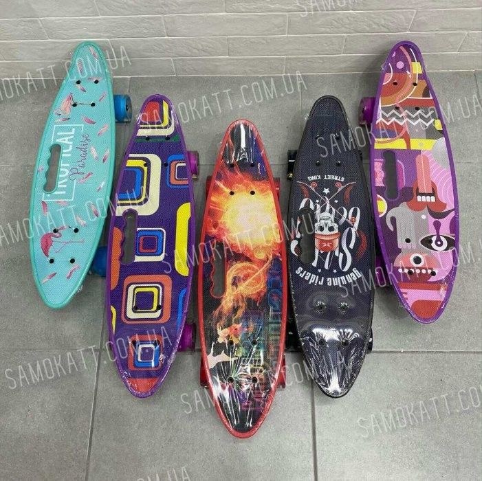 Скейт Penny Board  c ручкой и светящимися колесами Cool скейт фламинго