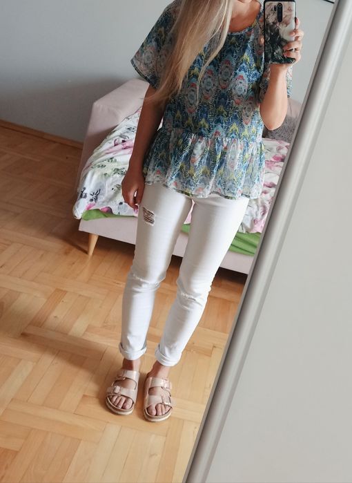 Białe ciążowe spodnie rurki z dziurami h&m 36 mama skinny