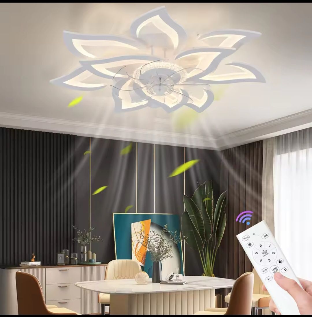 Piękna duża lampa LED Kwiat Lotosu wiatrak z pilotem