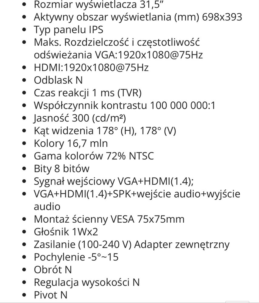 Monitor bezramkowy aopen 32' fullHD 75HZ z glosnikami wbudowanymi