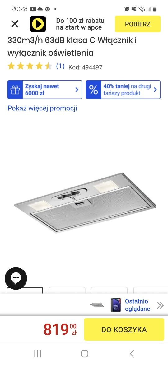 Okap ELECTROLUX LFG235S Inox 330m3/h 63 dB NOWY!