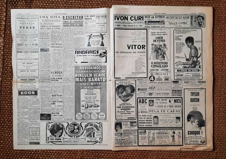 Jornal Diário de Notícias muito antigo, 1970