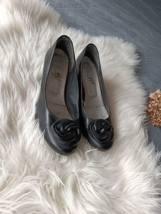 Buty damskie eleganckie na platformie koturnie skóra 38 czarne