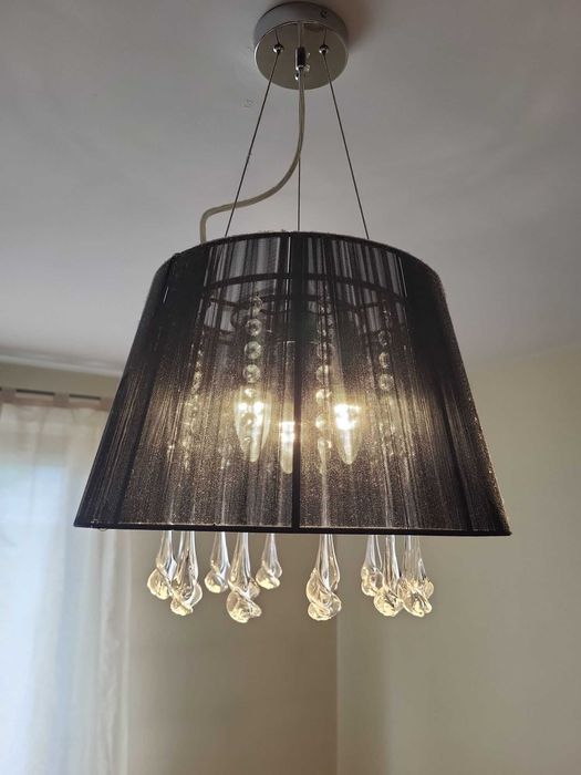 Lampa wisząca glamour żyrandol czarny abażur kryształki GRATIS żarówki