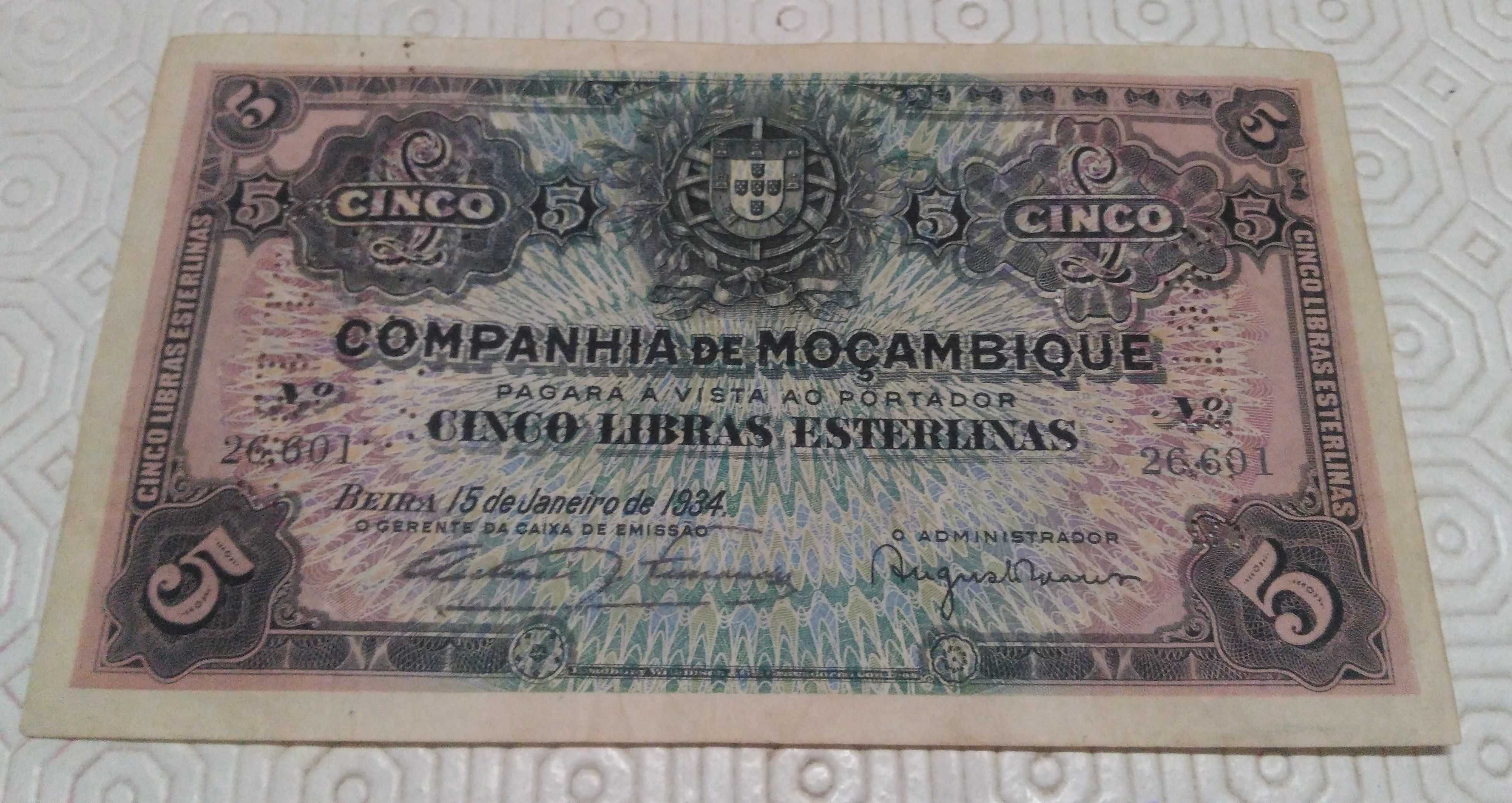 Notas Ex colonias escudos centavos libras esterlinas de Moçambique