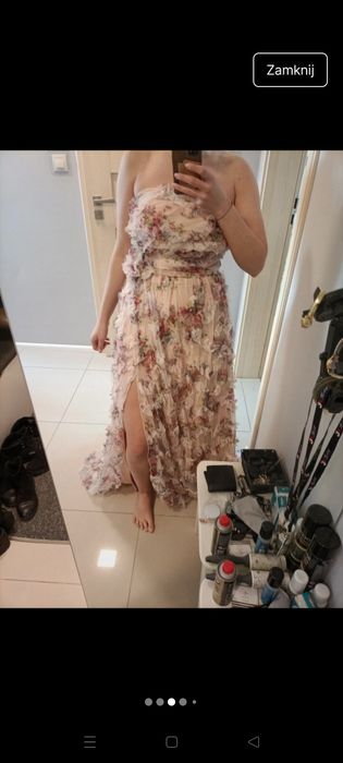 Sukienka maxi kwiaty 3d gorsetowa długa sesja wiosenna kwiaty