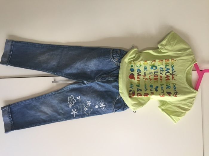 Conjunto da PreNatal - Calça de ganga bordada e T-Shirt