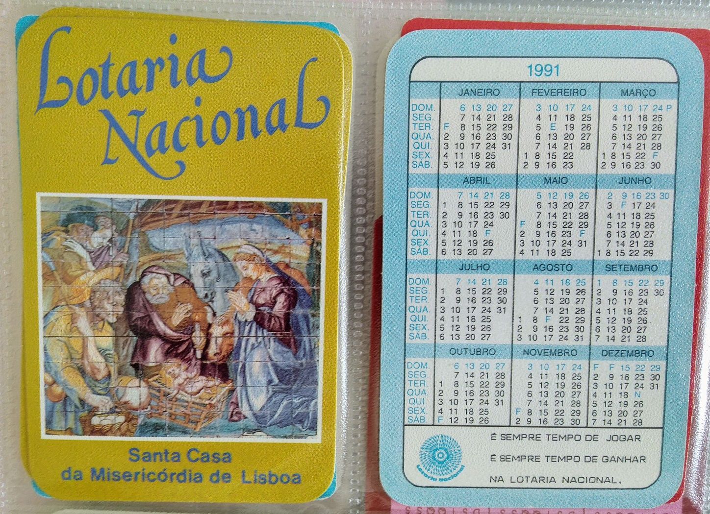 Calendários bolso novos. Tema" Lotaria Nacional "1985/92