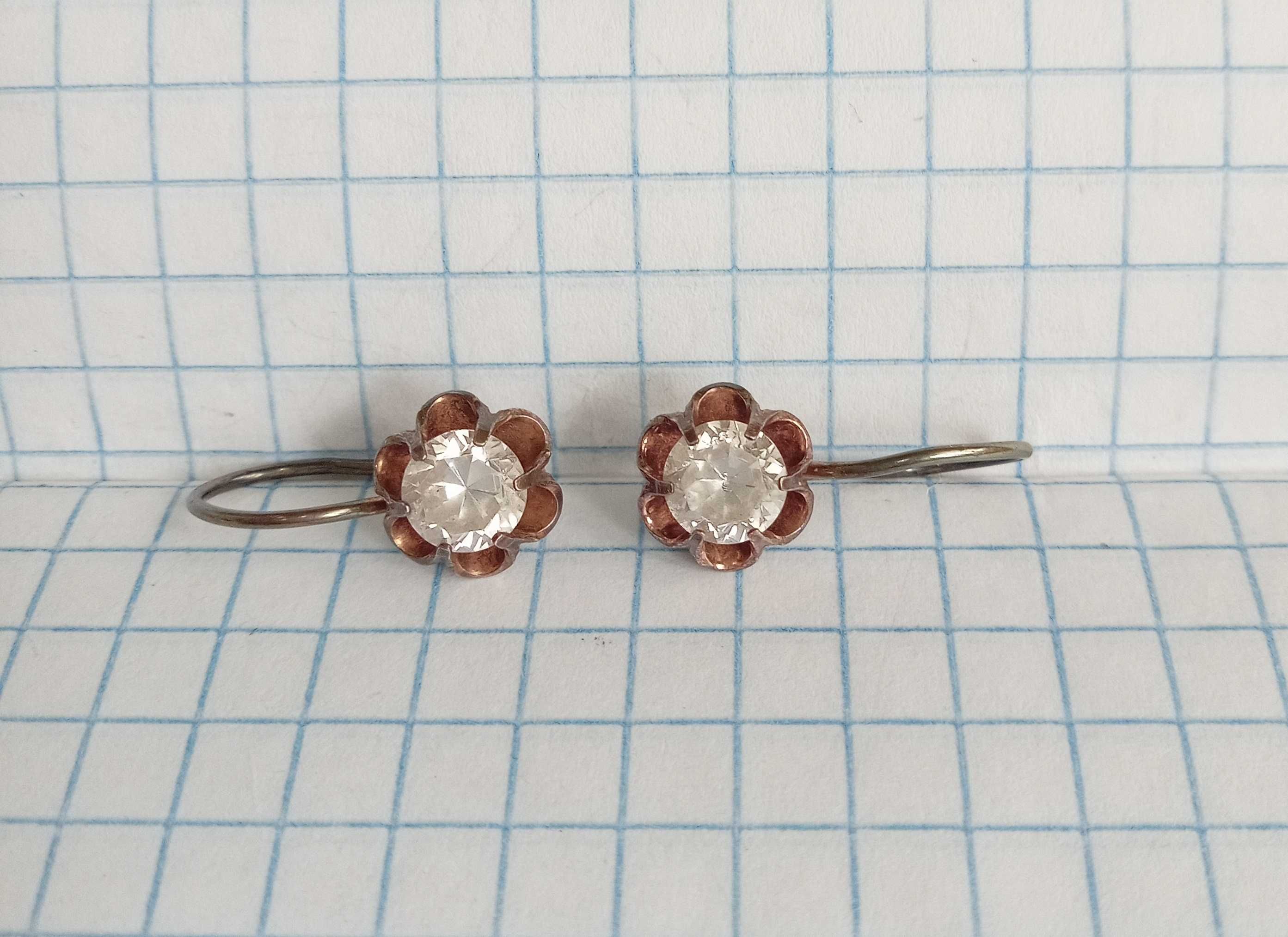 Сережки Срібло 925 проба. Зірочка. Позолота. Білі камні. Вінтаж. СССР