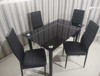 Стеклянный обеденный кухонный стол со стульями Скляний кухонний стіл