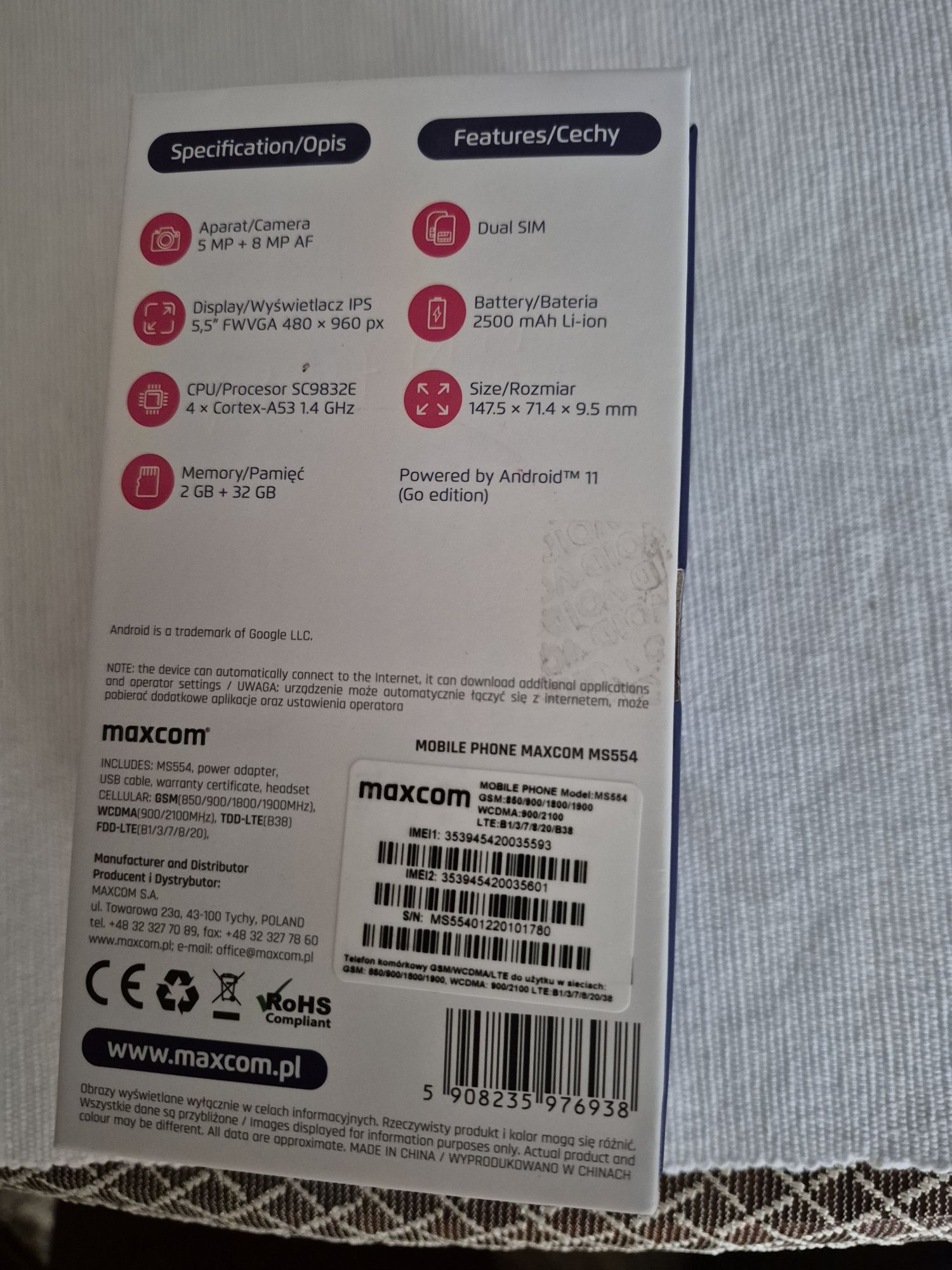 Sprzedam  smartfon maxcom MS554