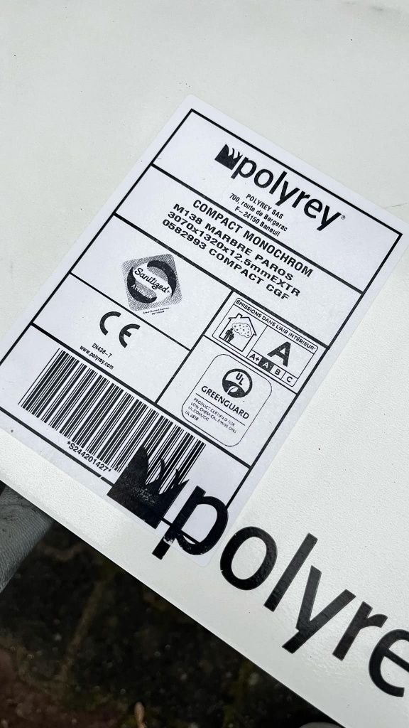 Blaty HPL Polyrey Marmur Paros Marbre de Paros 12.5mm różne formaty