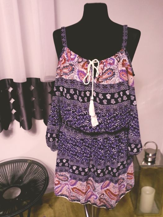 Sukienka lekka szelki lato wzory 42 lejaca